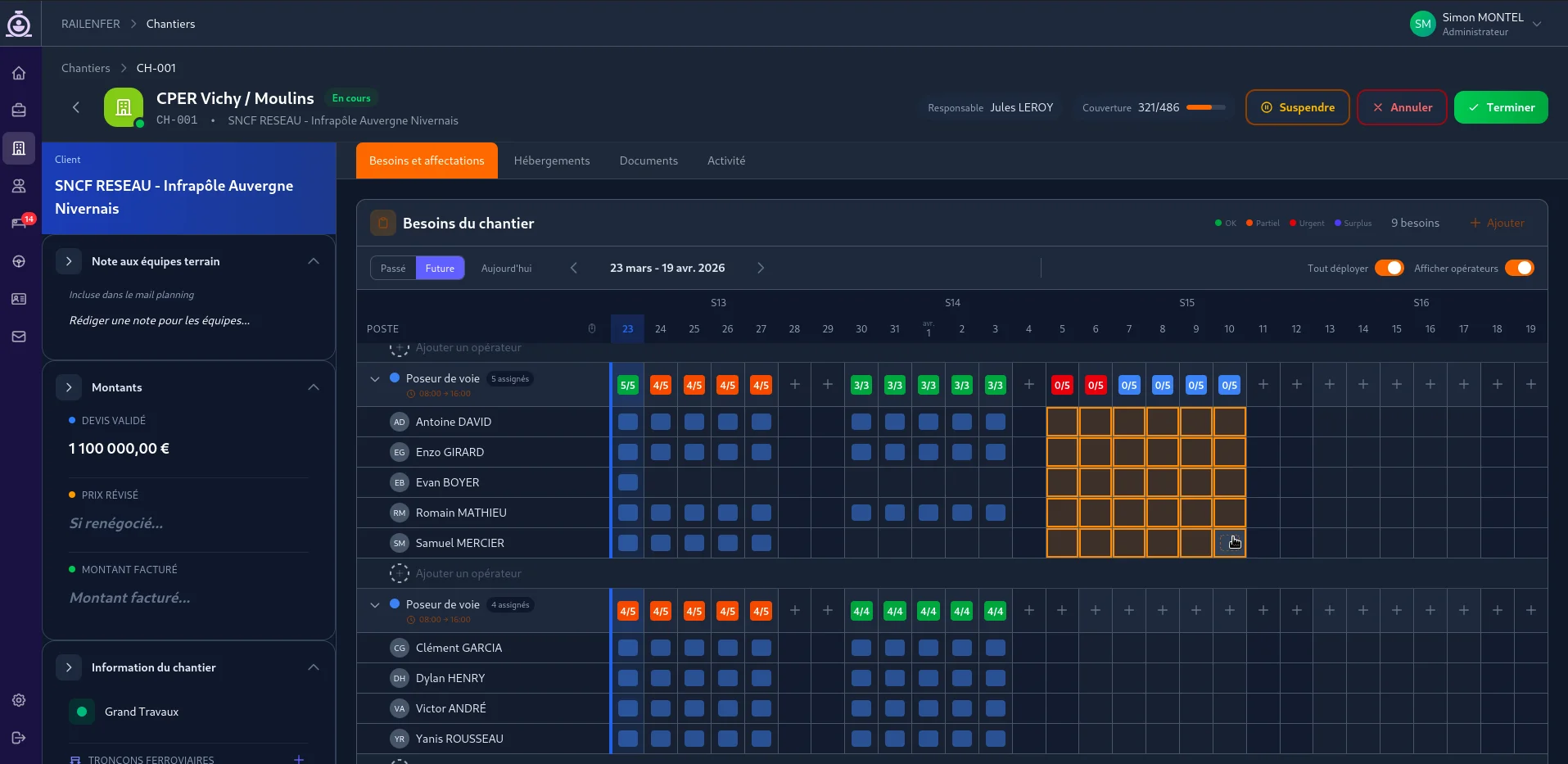Couverture temps réel